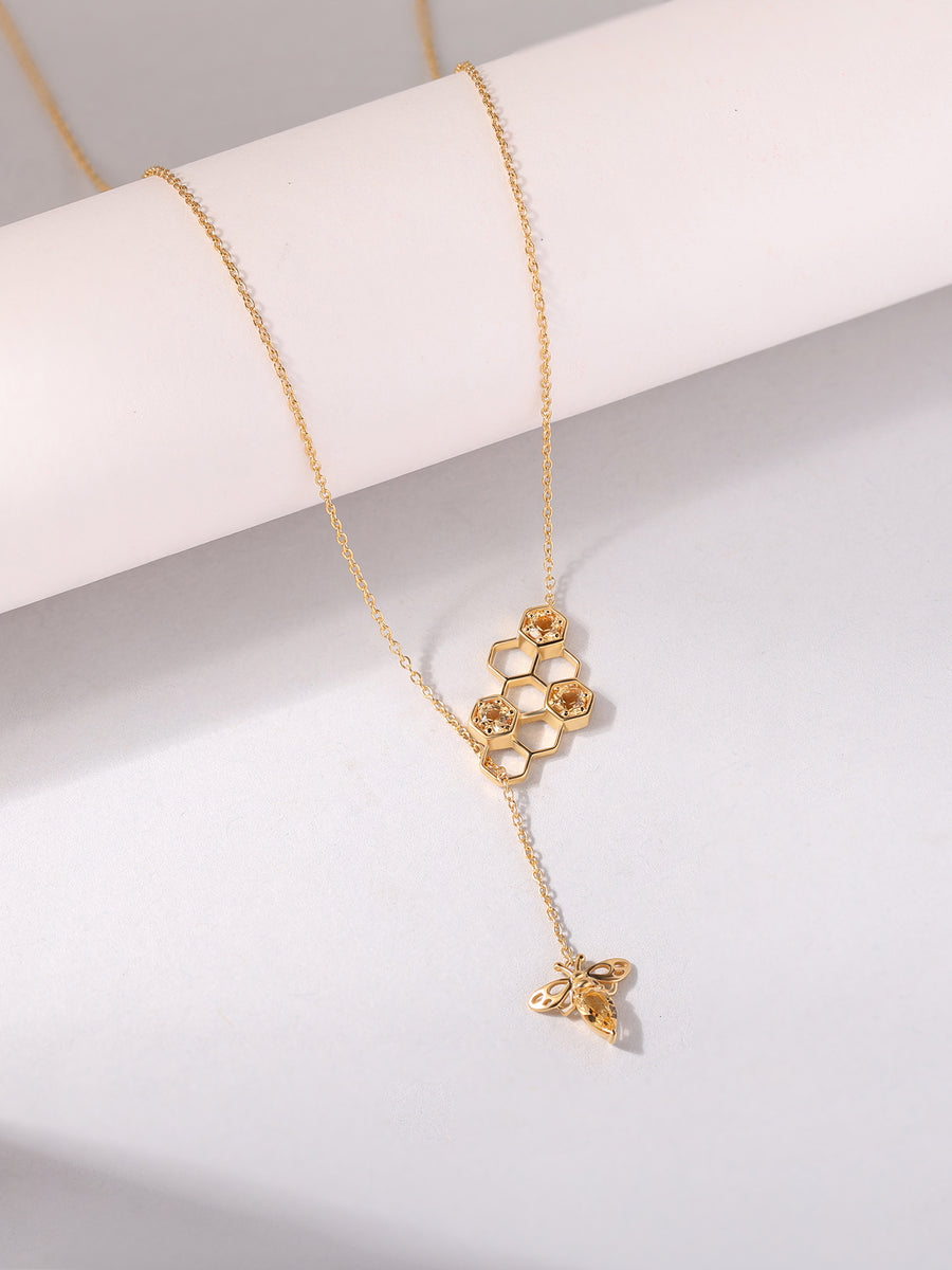 Golden Hive Honeycomb Necklace in Silver