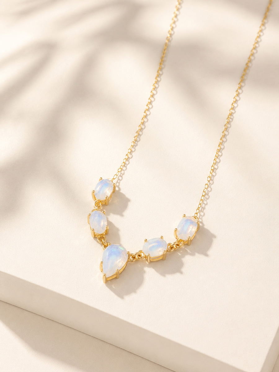 Ornate Natural Rainbow Moonstone Necklace