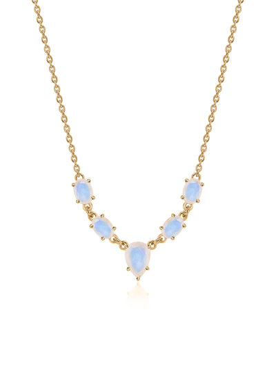Ornate Natural Rainbow Moonstone Gold Plated Necklace for Women