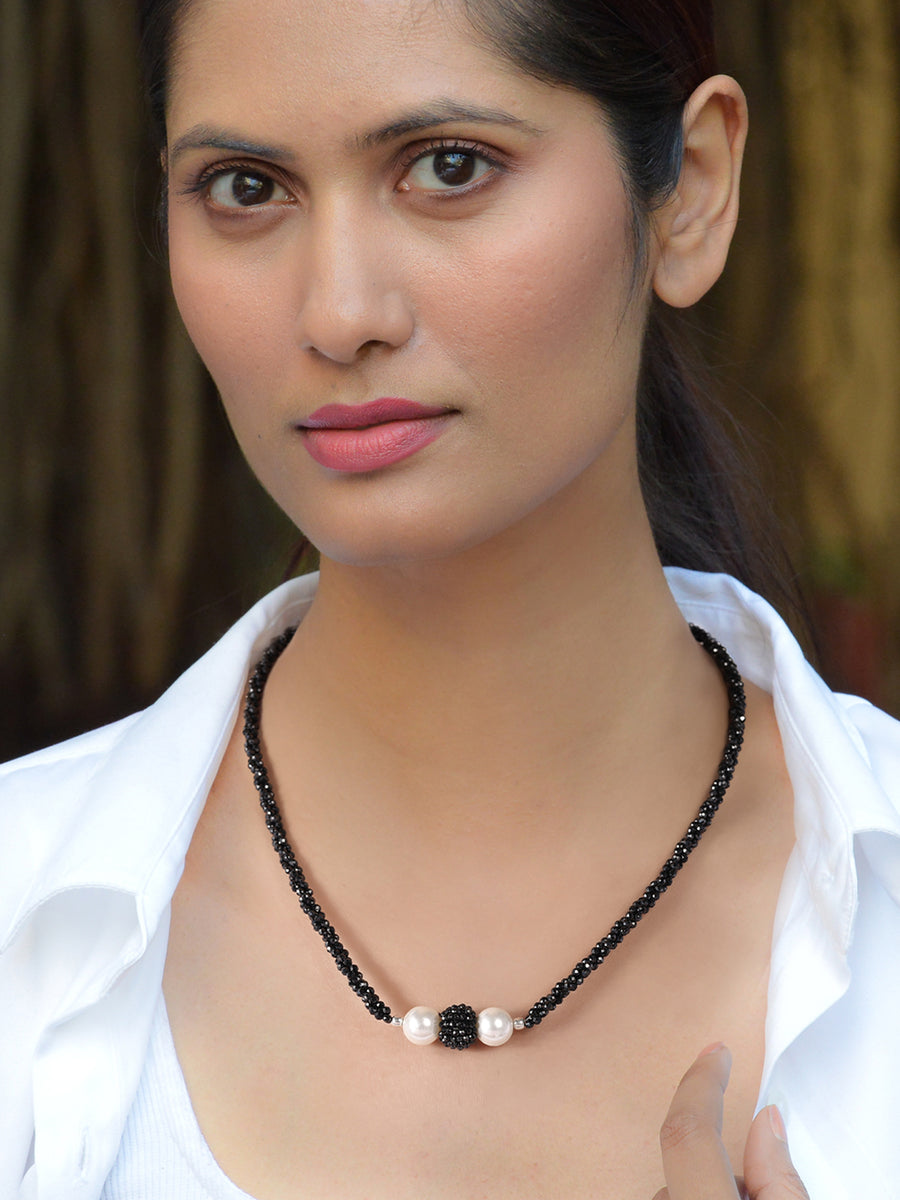 Black Spinel & White Pearl Necklace