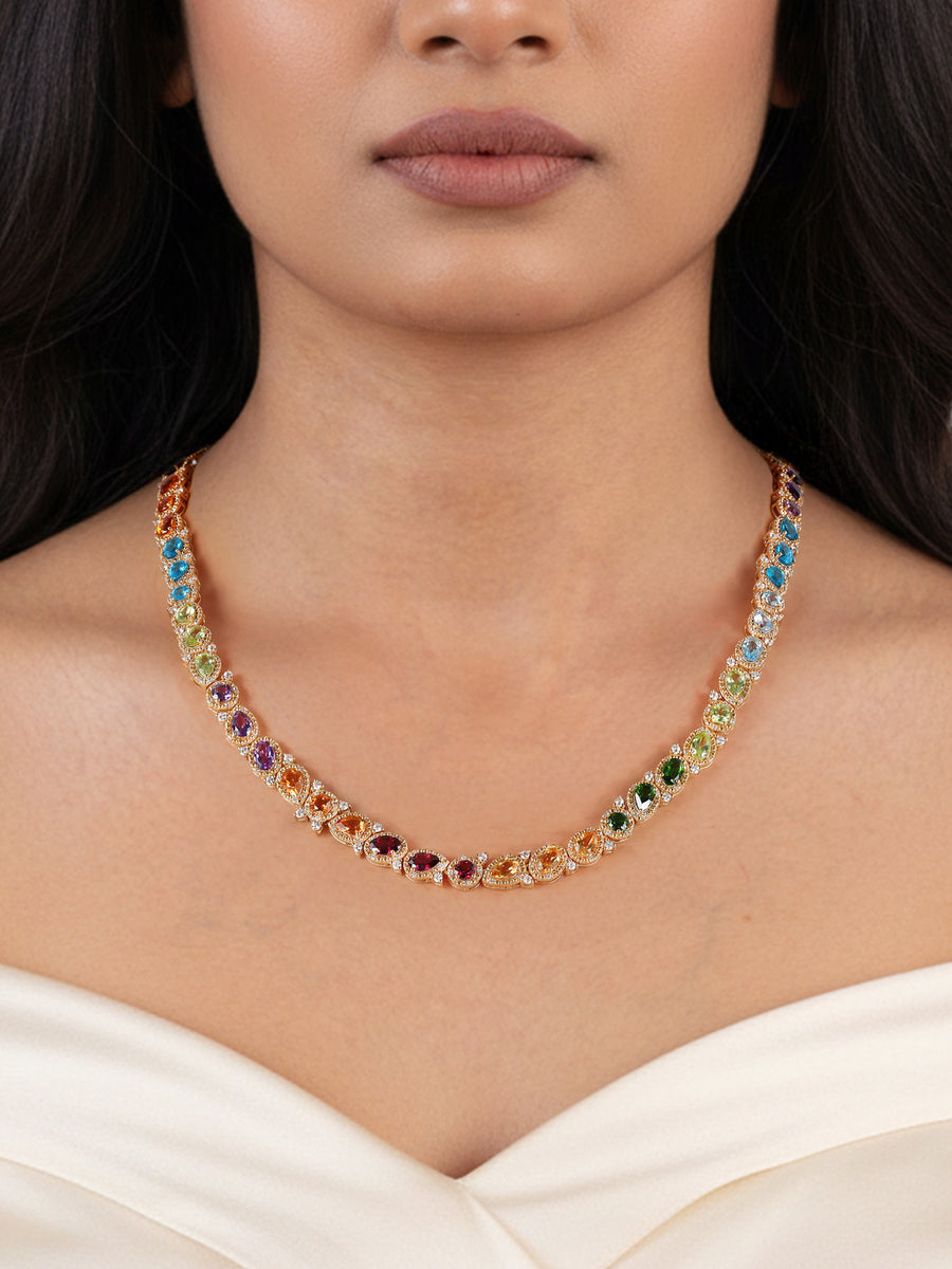 Natural Multi-Gemstone Silver Necklace