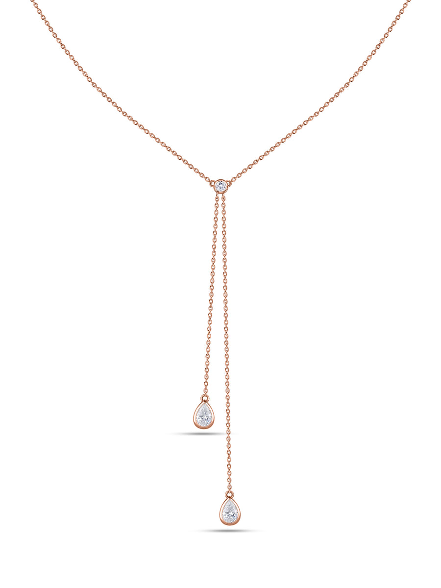 Elegant Y Drop Necklace in Rose Gold Finish