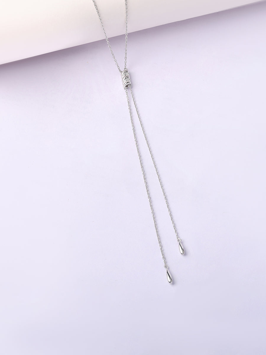 Elegant Double Drop Lariat Necklace in Silver