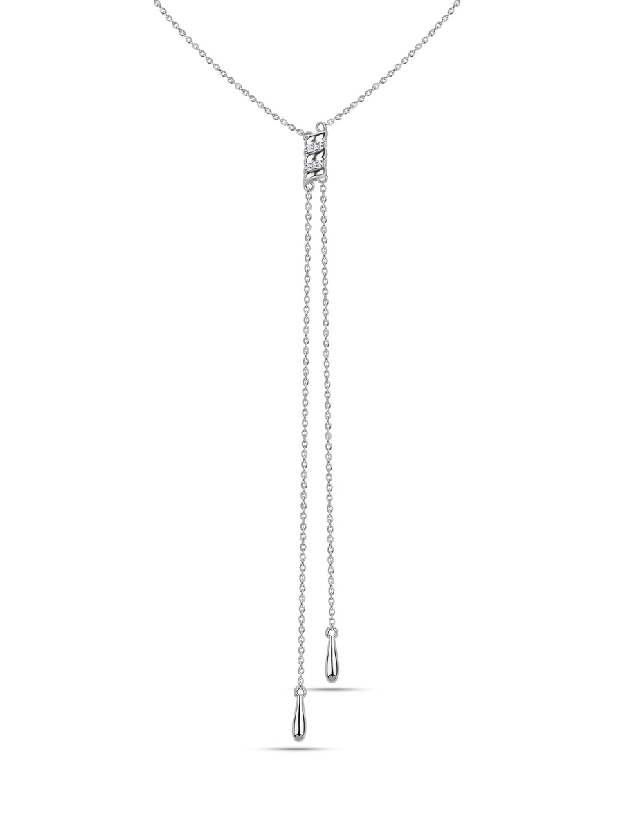 Elegant Double Drop Lariat Necklace in Silver