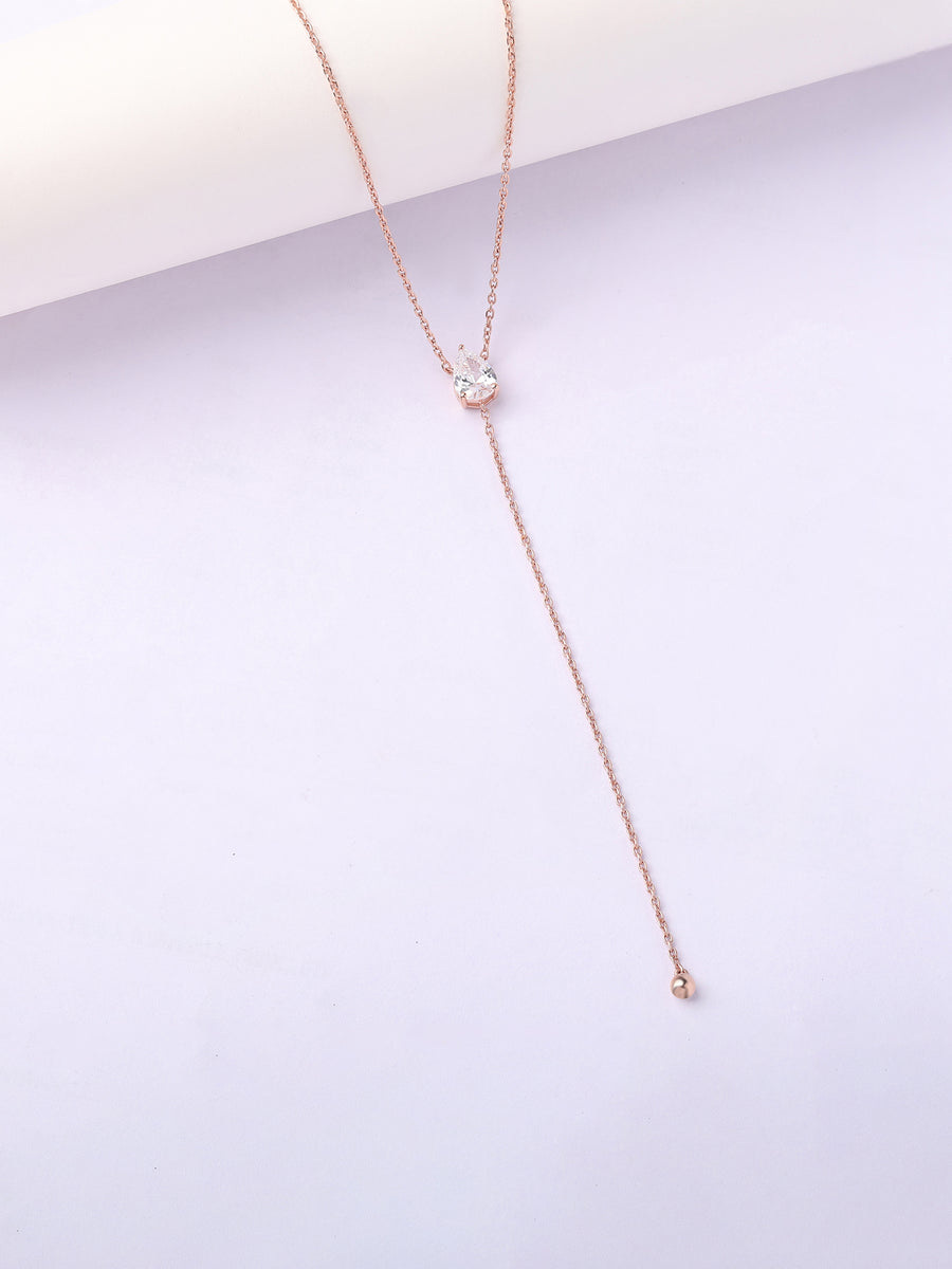 Elegant Y Drop Necklace in Rose Gold Finish