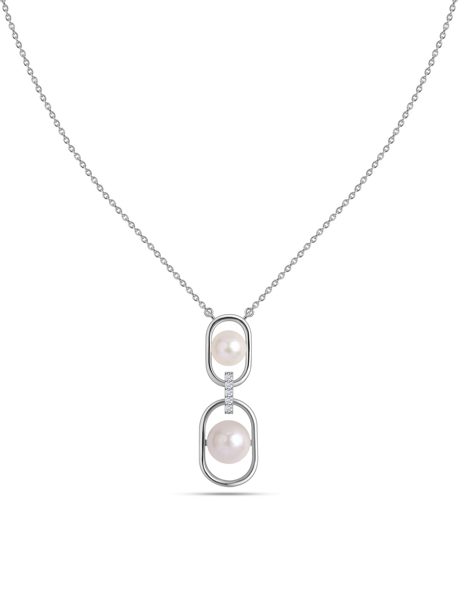 Modern Pearl Duo Silver Necklace