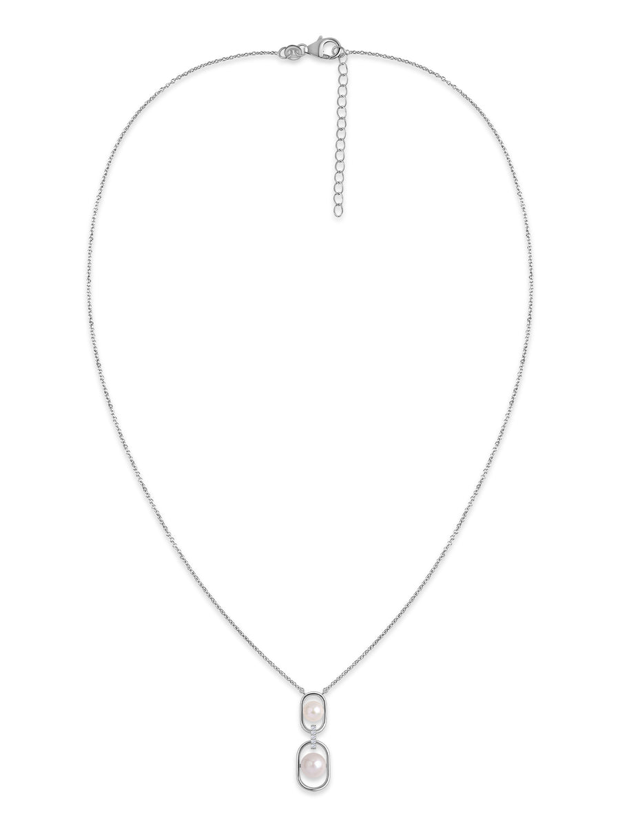 Modern Pearl Duo Silver Necklace