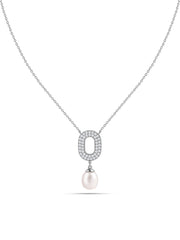 Pearl Halo Drop Silver Necklace