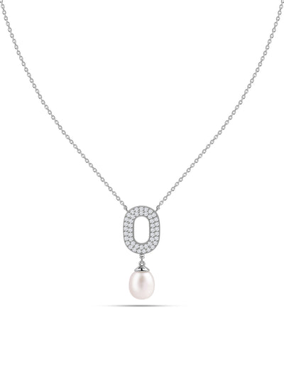 Pearl Halo Drop Silver Necklace