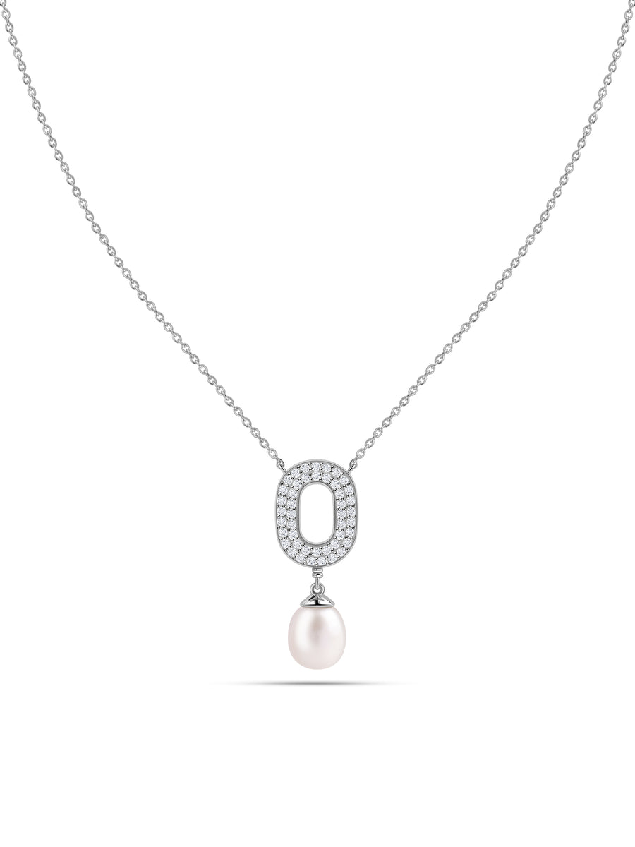 Pearl Halo Drop Silver Necklace