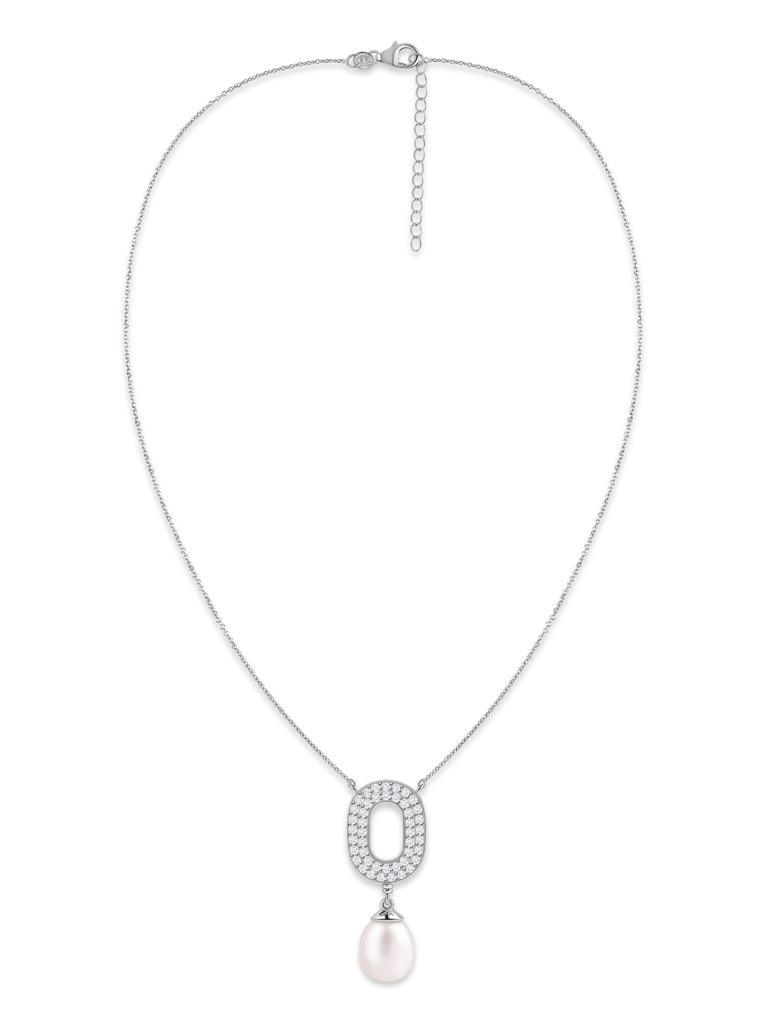 Pearl Halo Drop Silver Necklace