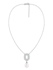 Pearl Halo Drop Silver Necklace