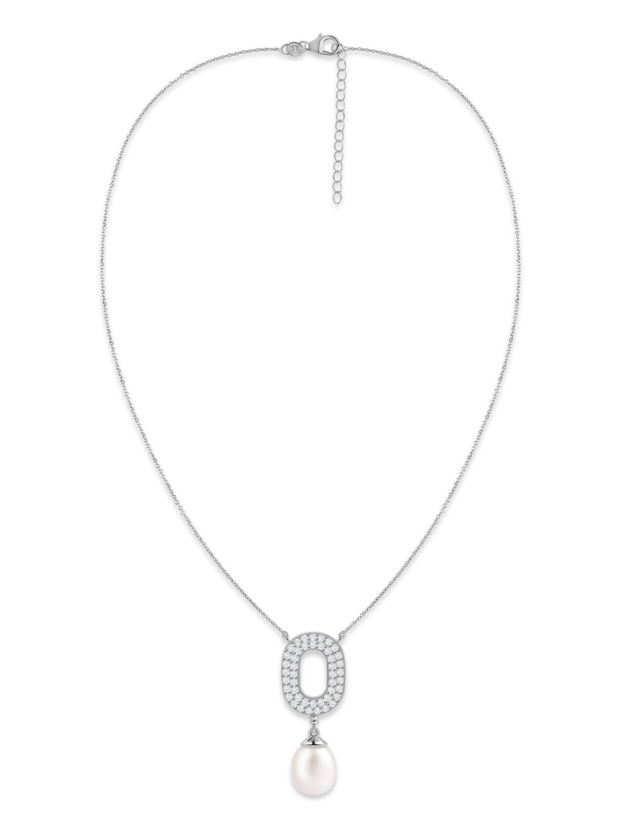 Pearl Halo Drop Silver Necklace
