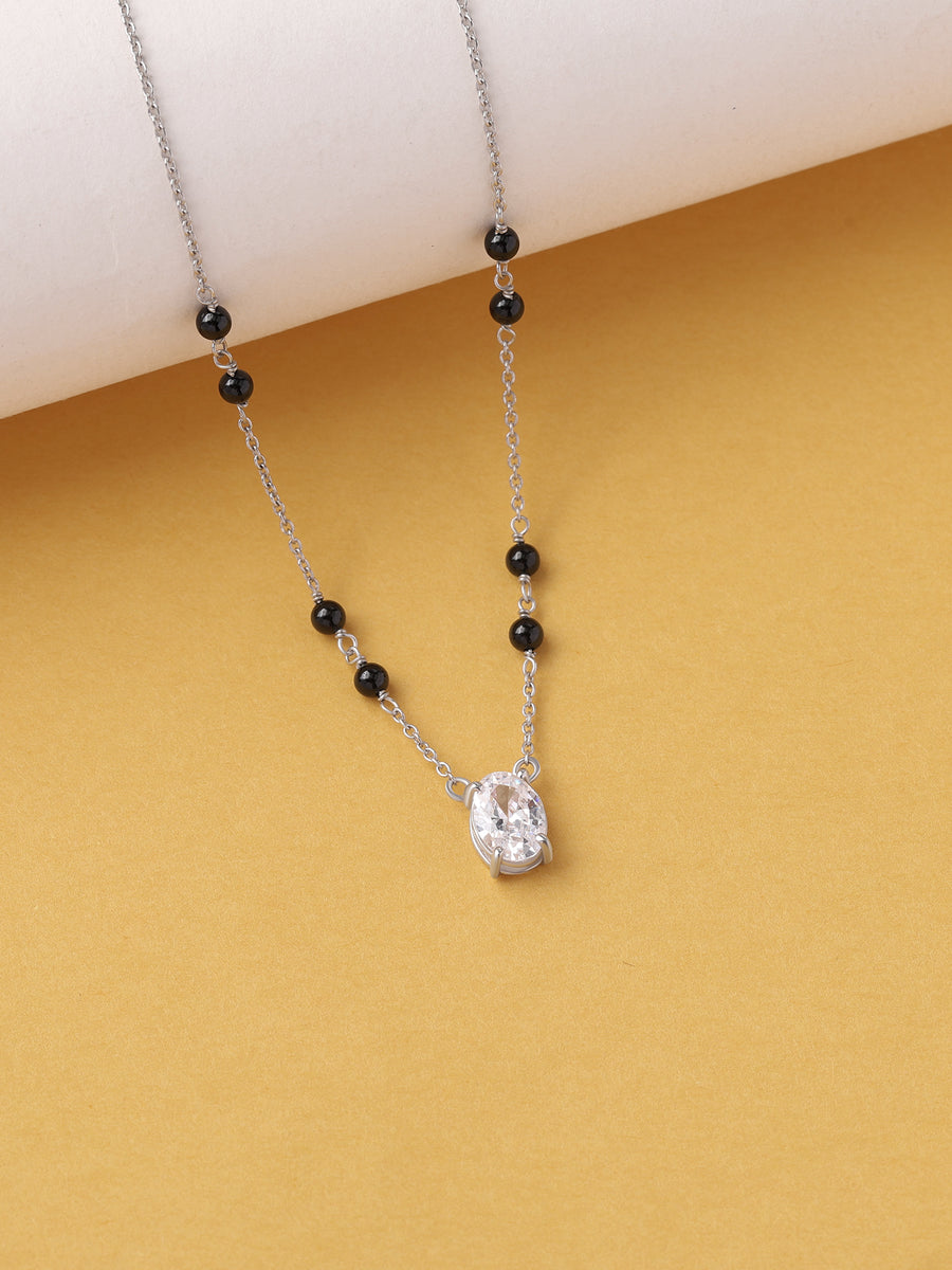 Silver Oval Solitaire American Diamond Mangalsutra