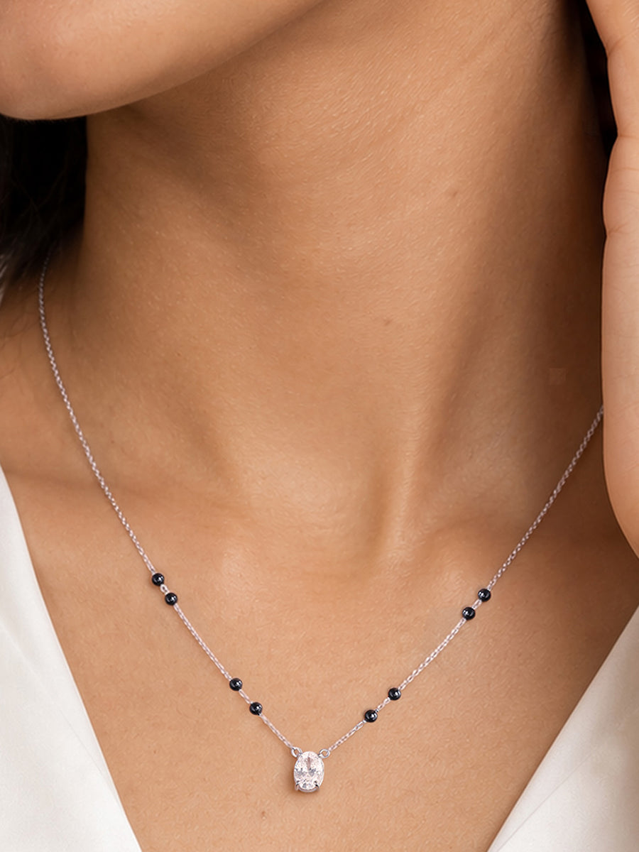 Silver Oval Solitaire American Diamond Mangalsutra