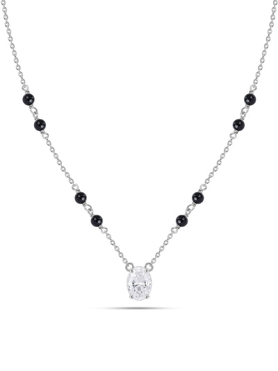 Silver Oval Solitaire American Diamond Mangalsutra