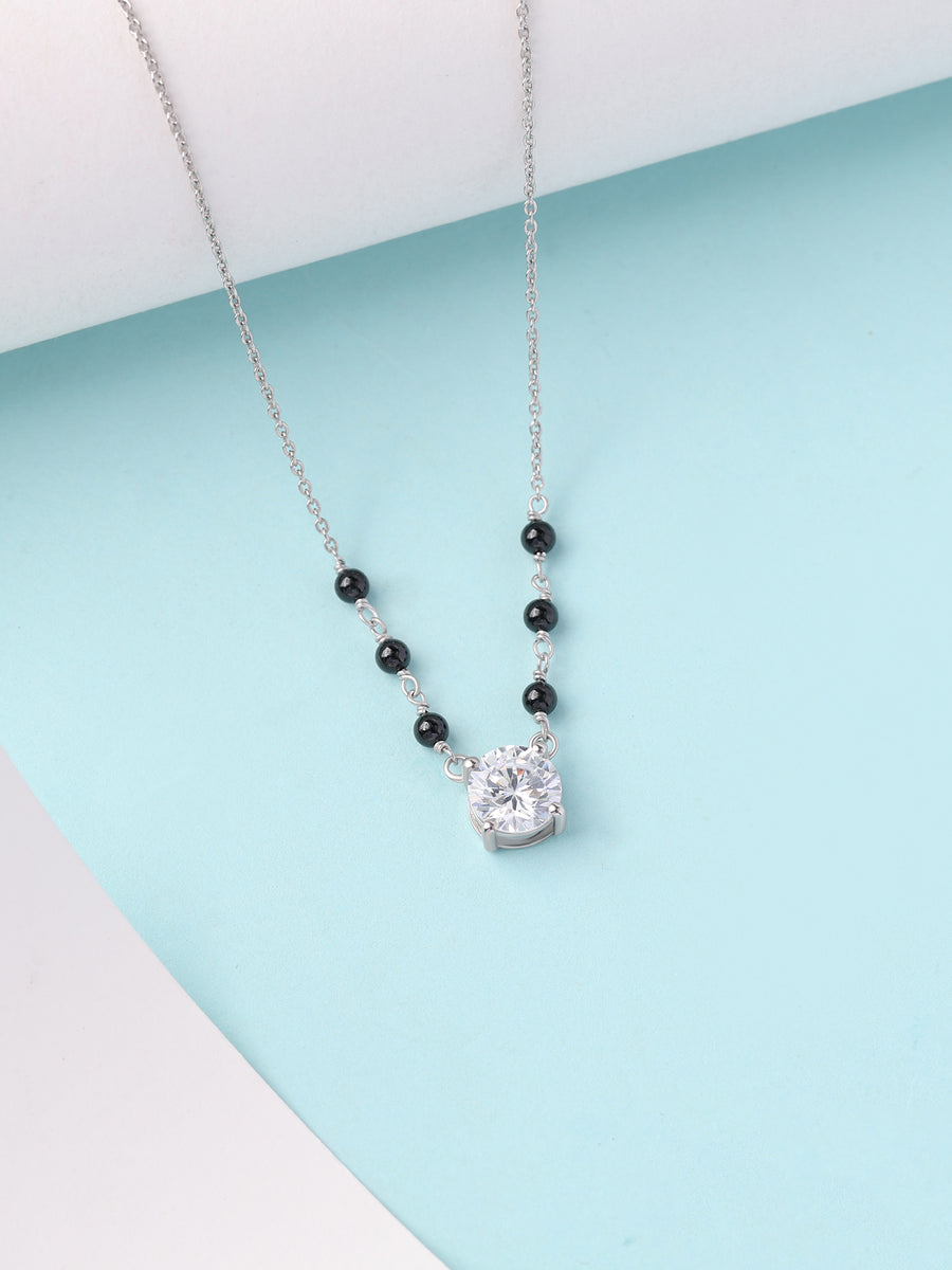Silver Round Solitaire Pendant Mangalsutra
