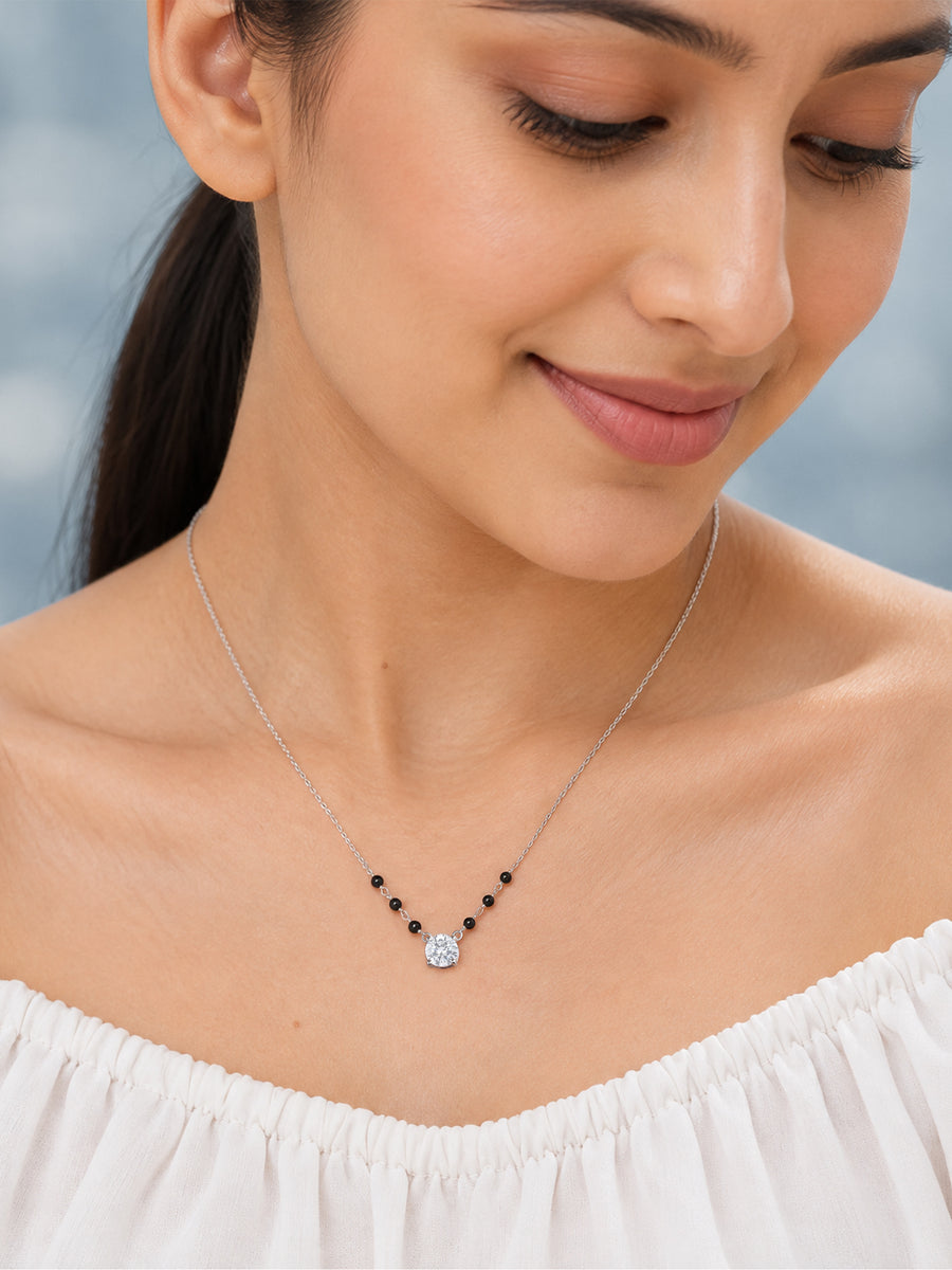 Silver Round Solitaire Pendant Mangalsutra