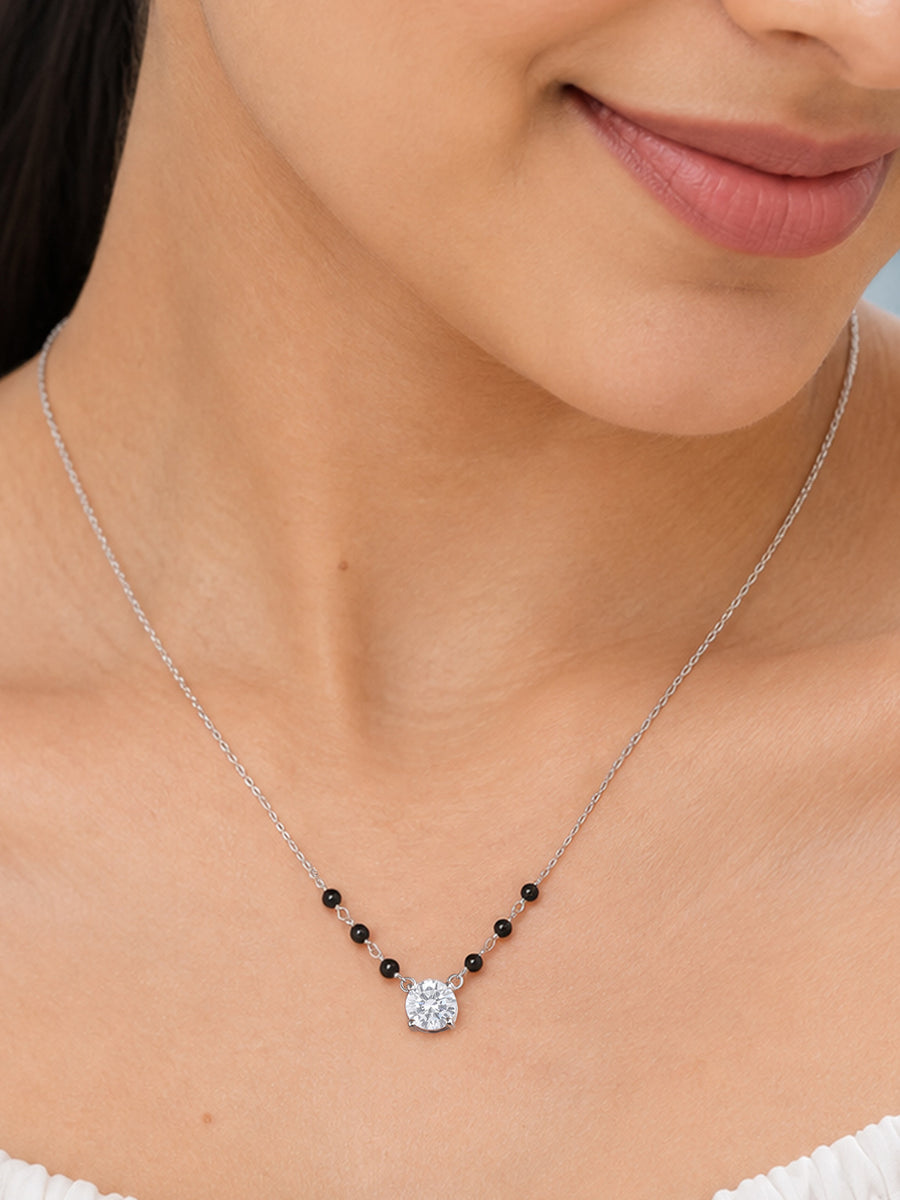 Silver Round Solitaire Pendant Mangalsutra