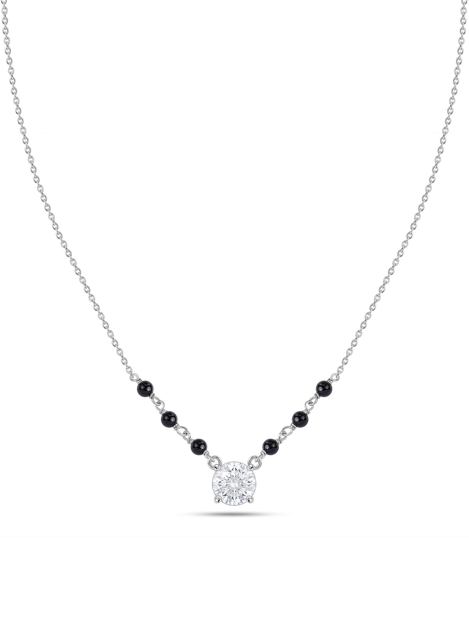 Silver Round Solitaire Pendant Mangalsutra