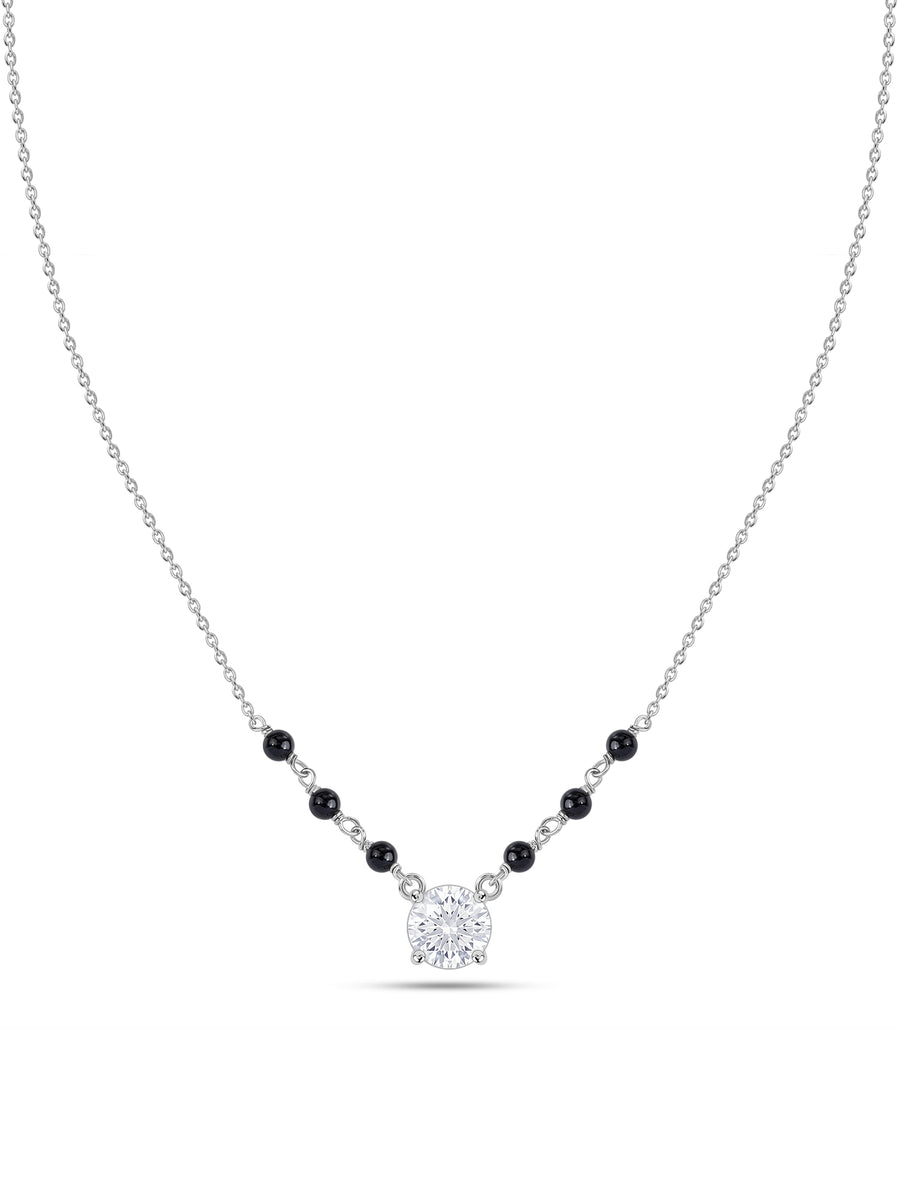 Silver Round Solitaire Pendant Mangalsutra