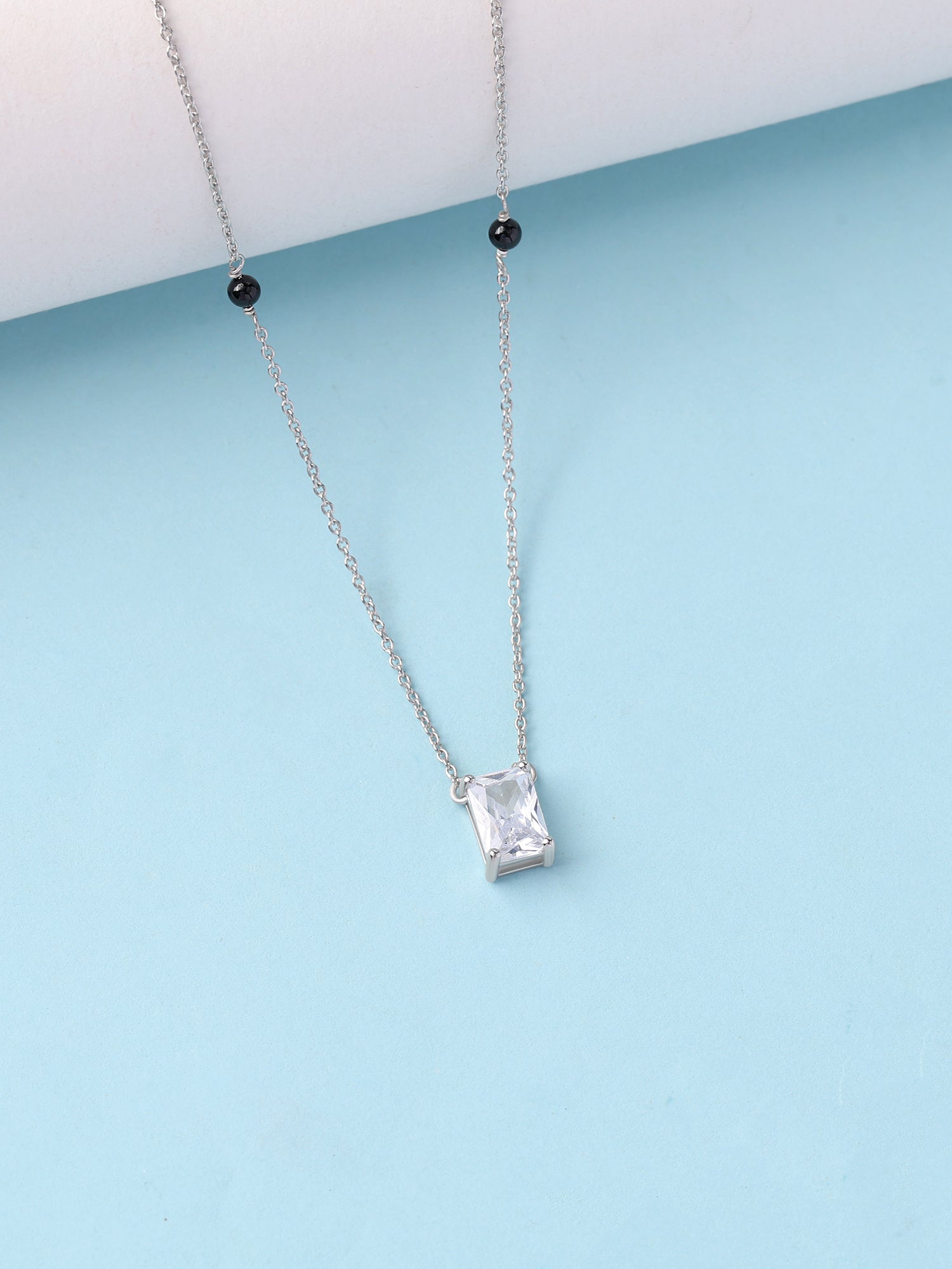 Silver Baguette Cut Minimal Solitaire Mangalsutra