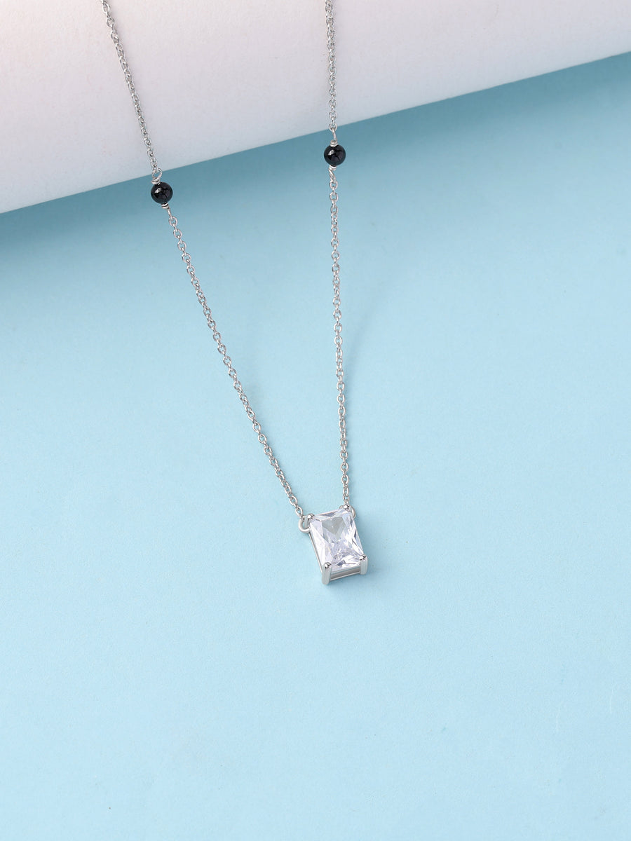 Silver Baguette Cut Minimal Solitaire Mangalsutra