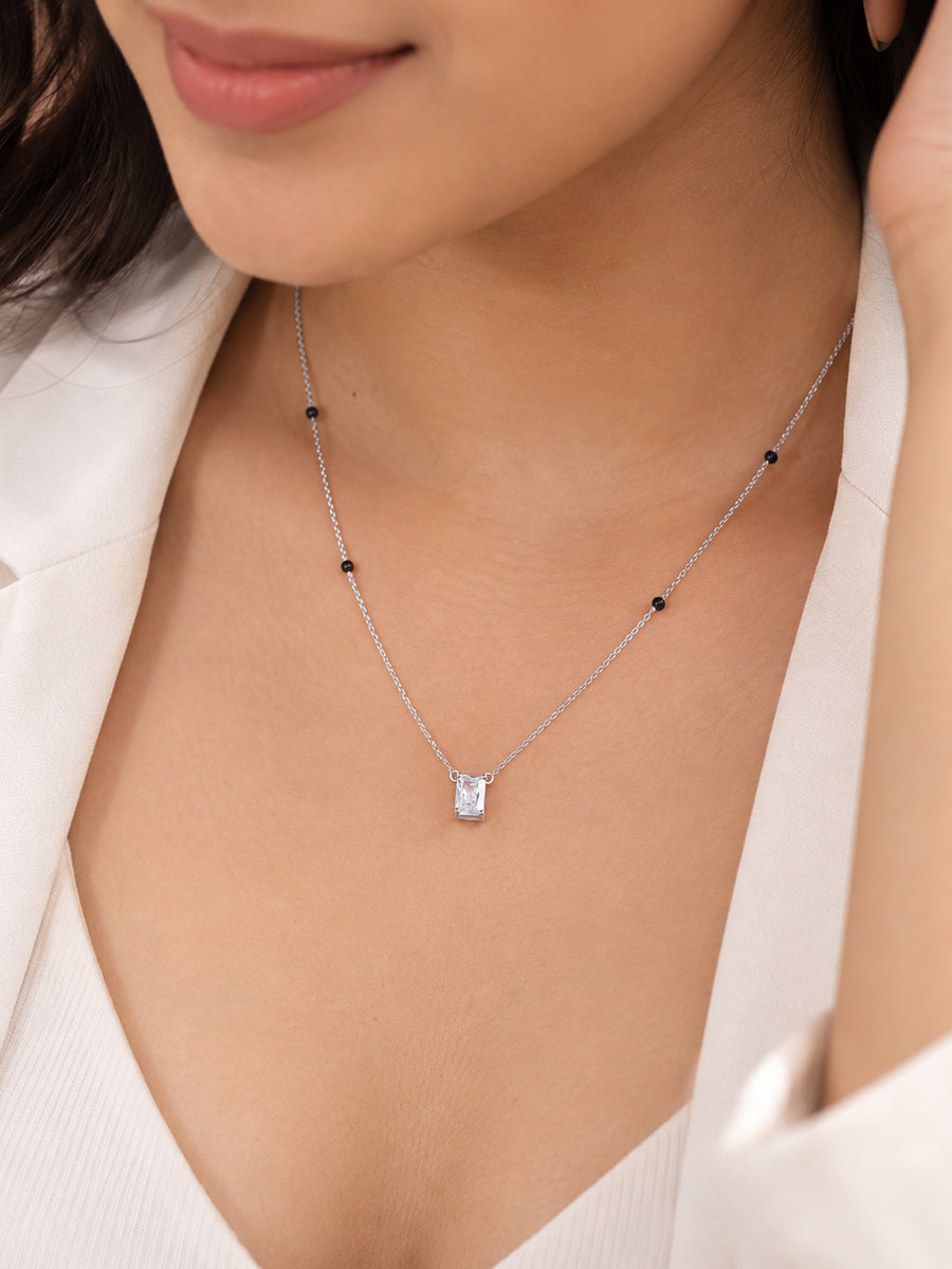 Silver Baguette Cut Minimal Solitaire Mangalsutra