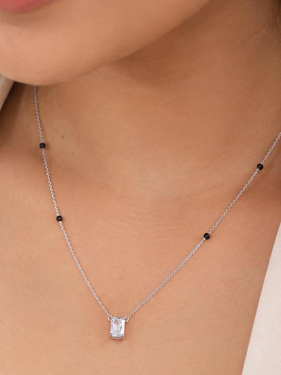 Silver Baguette Cut Minimal Solitaire Mangalsutra