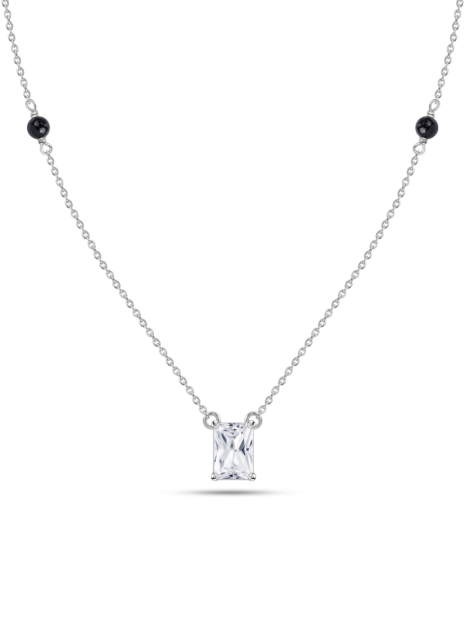 Silver Baguette Cut Minimal Solitaire Mangalsutra