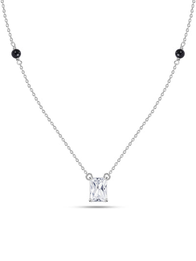 Silver Baguette Cut Minimal Solitaire Mangalsutra