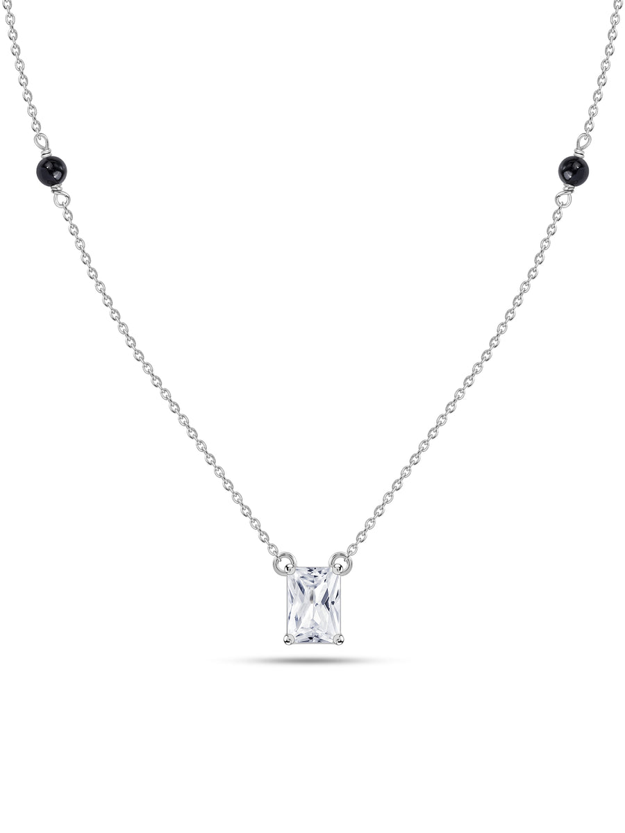 Silver Baguette Cut Minimal Solitaire Mangalsutra