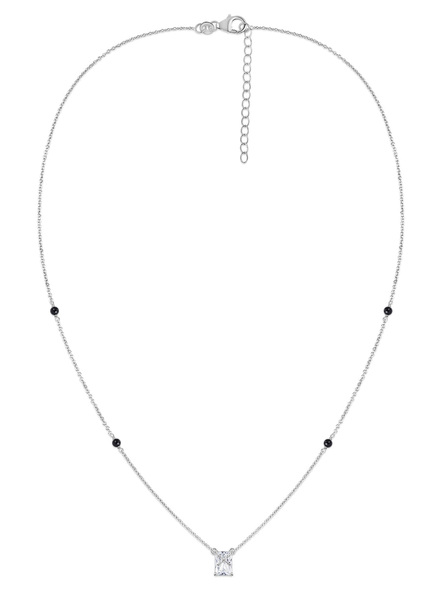 Silver Baguette Cut Minimal Solitaire Mangalsutra