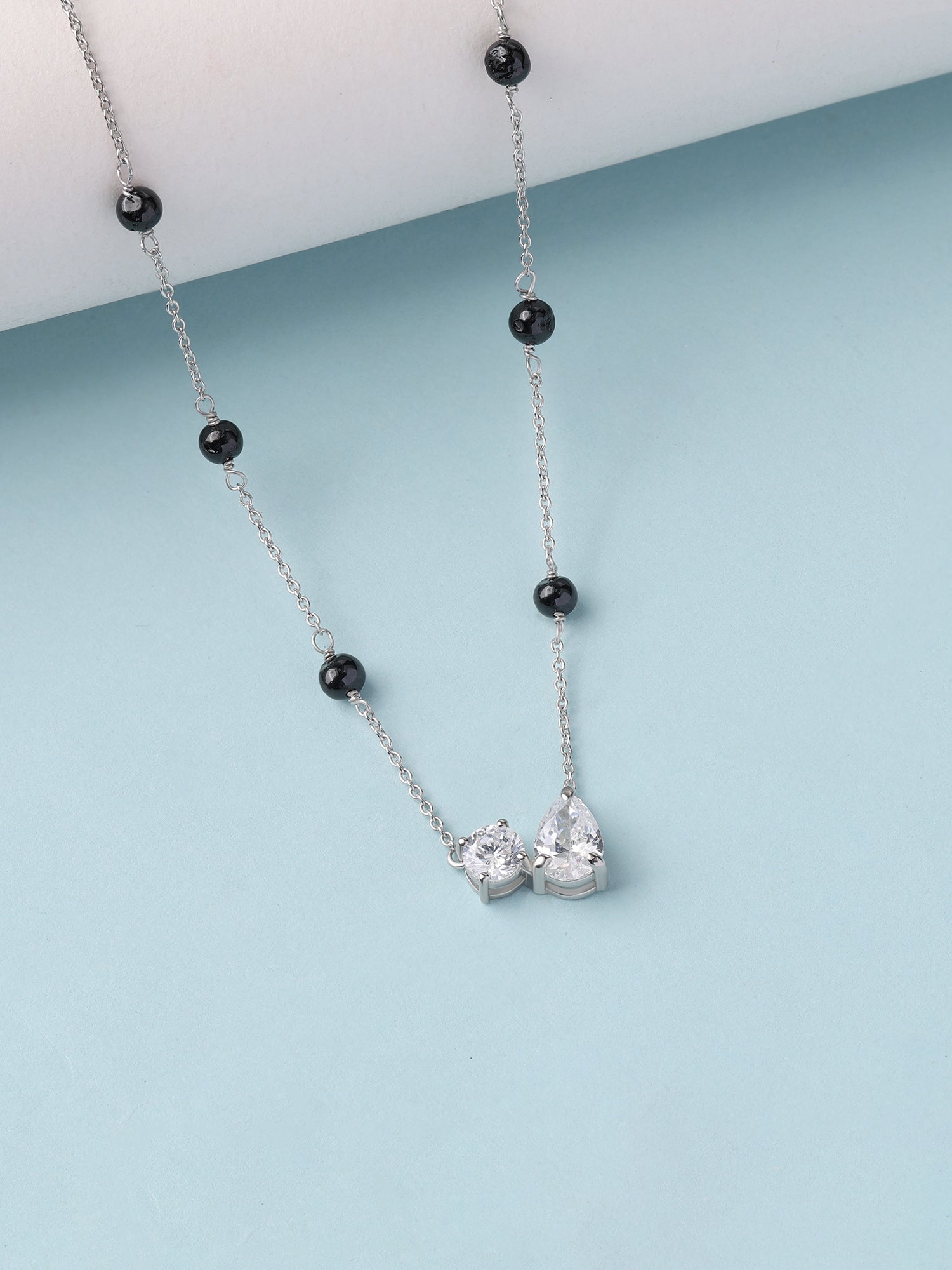 American Diamond Toi et Moi Silver Mangalsutra