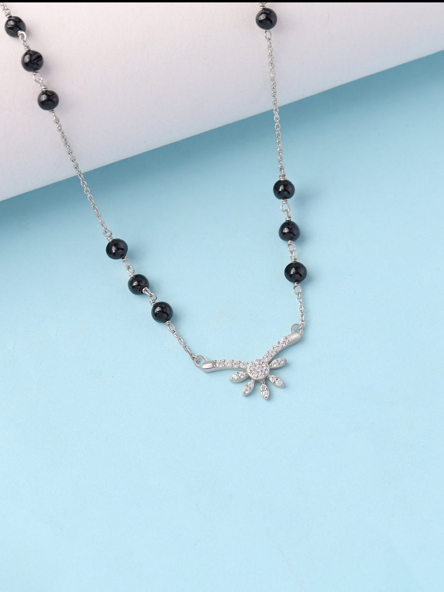 Silver American Diamond Floral Spray Mangalsutra