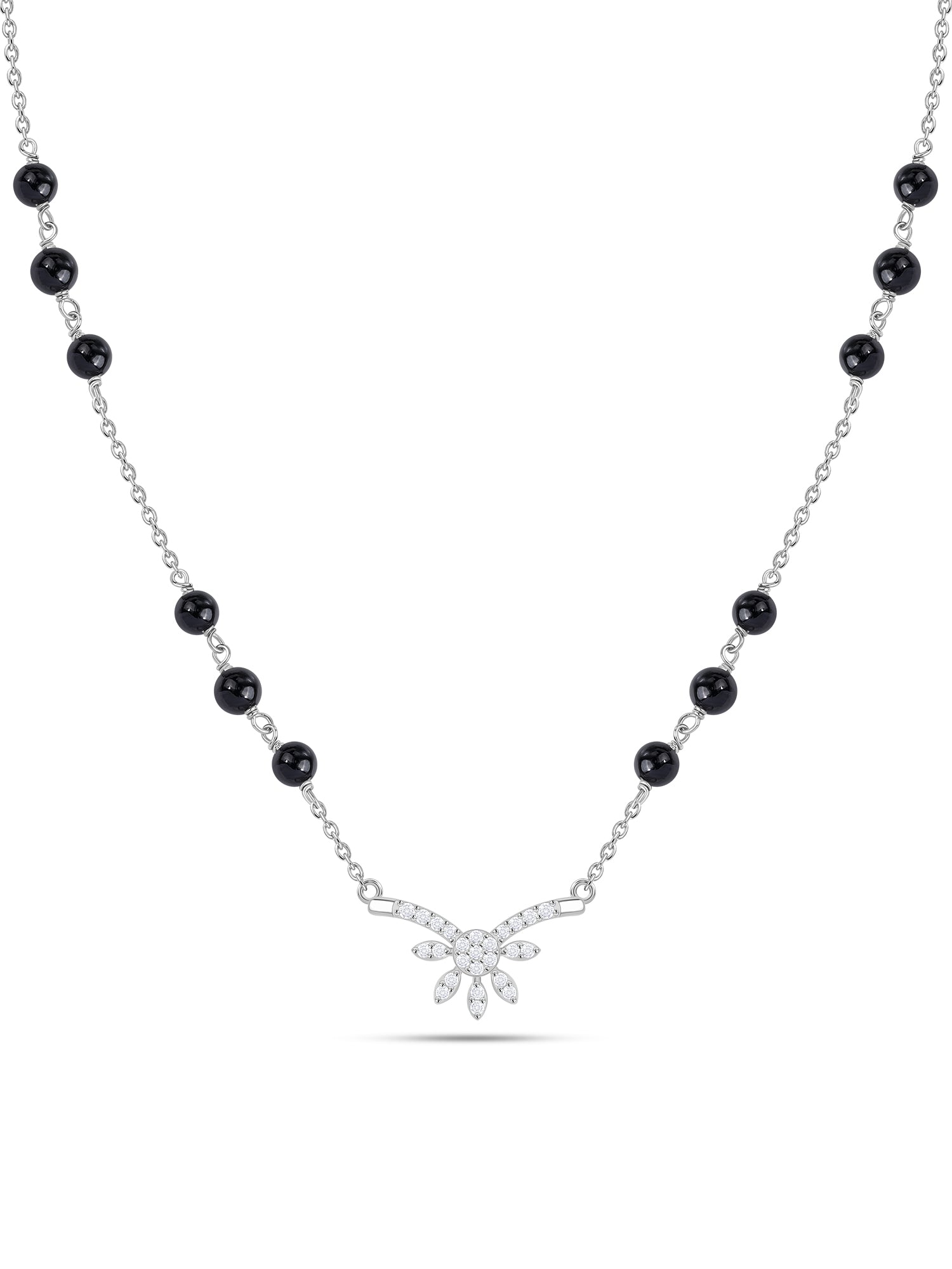 Silver American Diamond Floral Spray Mangalsutra