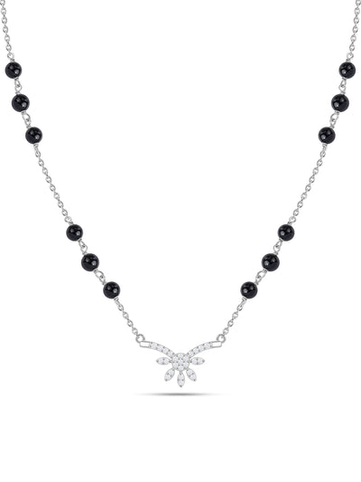 Silver American Diamond Floral Spray Mangalsutra