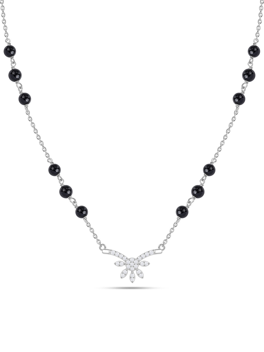 Silver American Diamond Floral Spray Mangalsutra