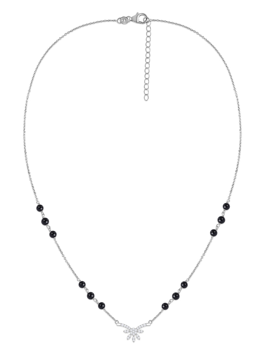 Silver American Diamond Floral Spray Mangalsutra