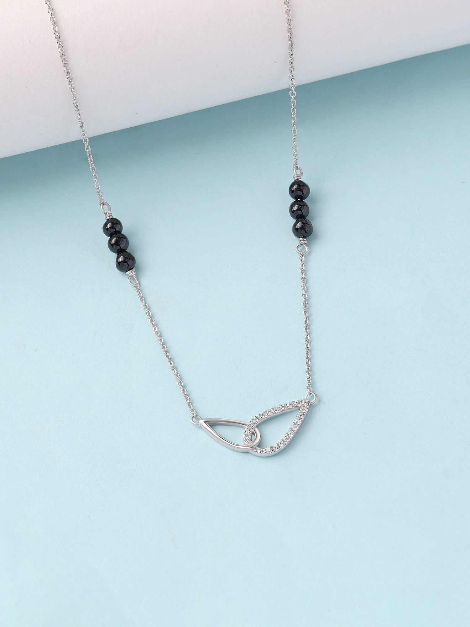 American Diamond Interlocking Curve Silver Mangalsutra
