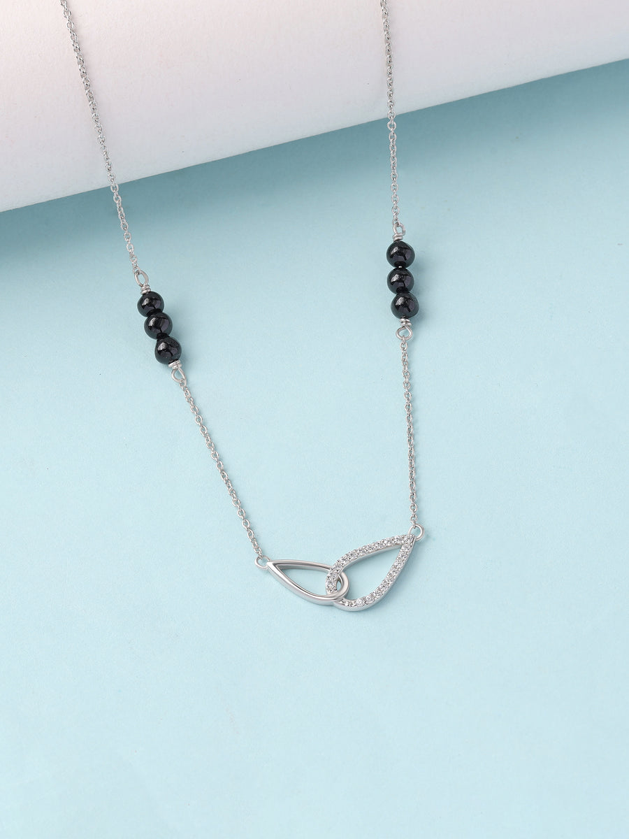 American Diamond Interlocking Curve Silver Mangalsutra