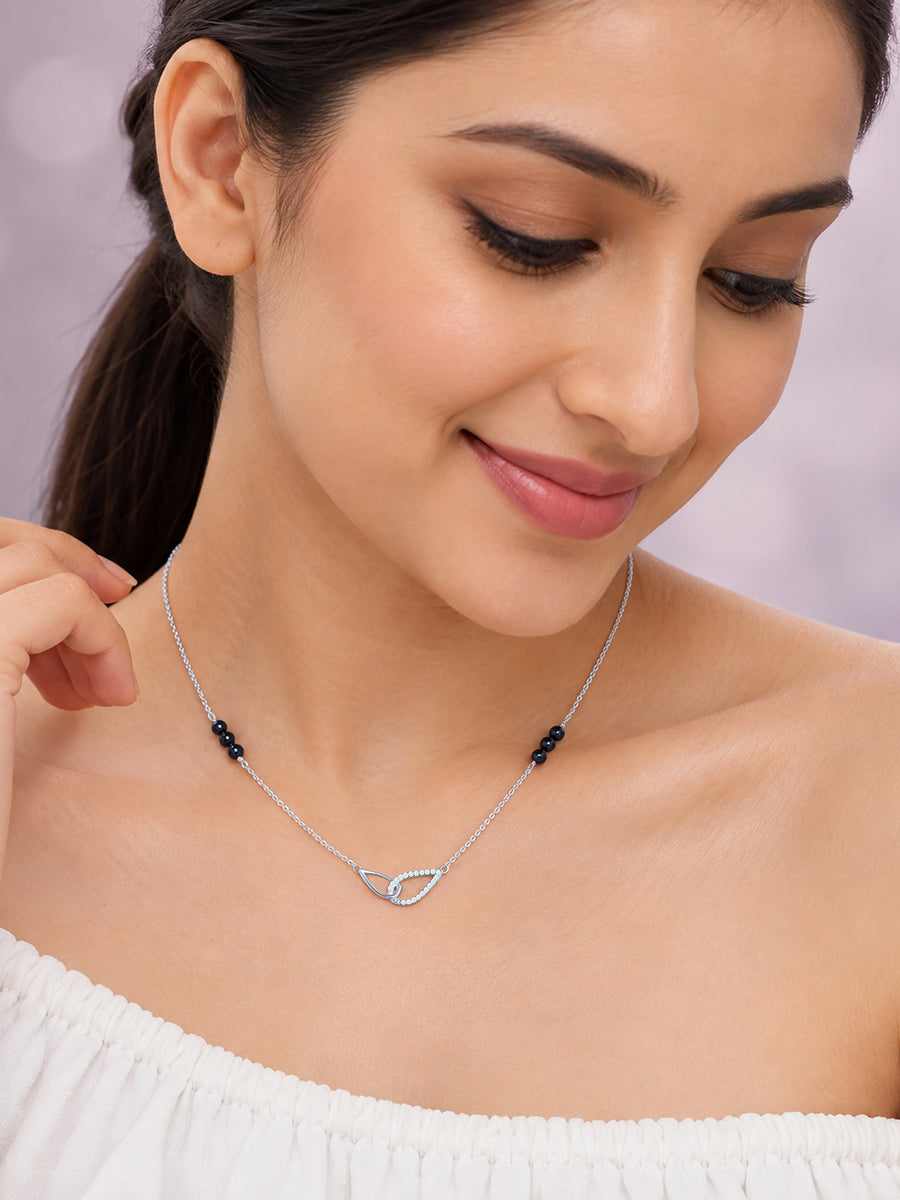 American Diamond Interlocking Curve Silver Mangalsutra