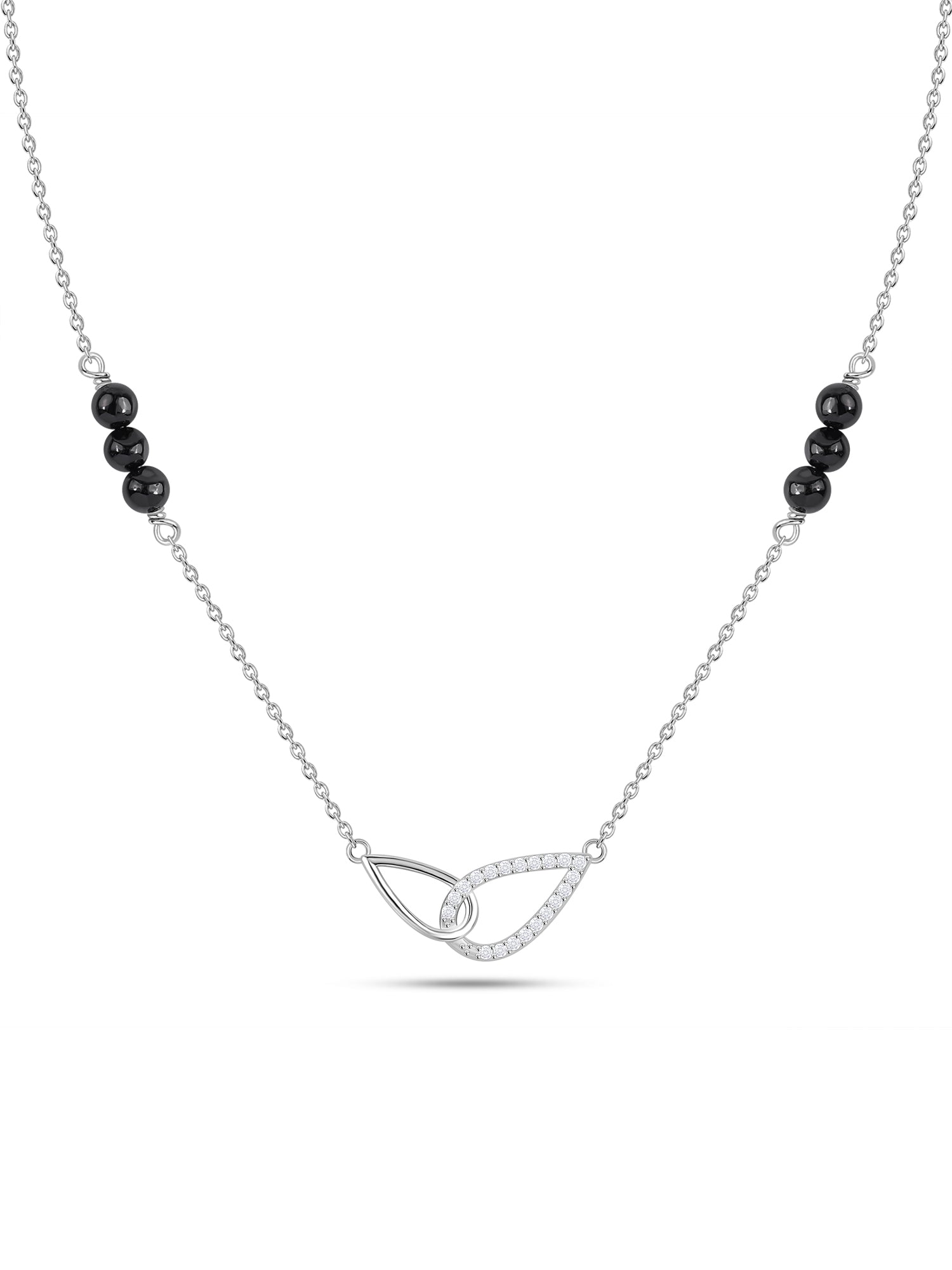 American Diamond Interlocking Curve Silver Mangalsutra