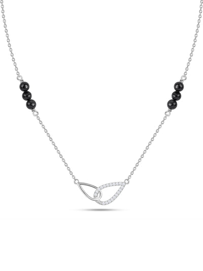 American Diamond Interlocking Curve Silver Mangalsutra