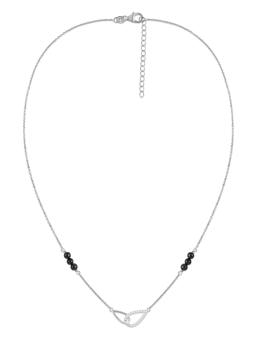 American Diamond Interlocking Curve Silver Mangalsutra