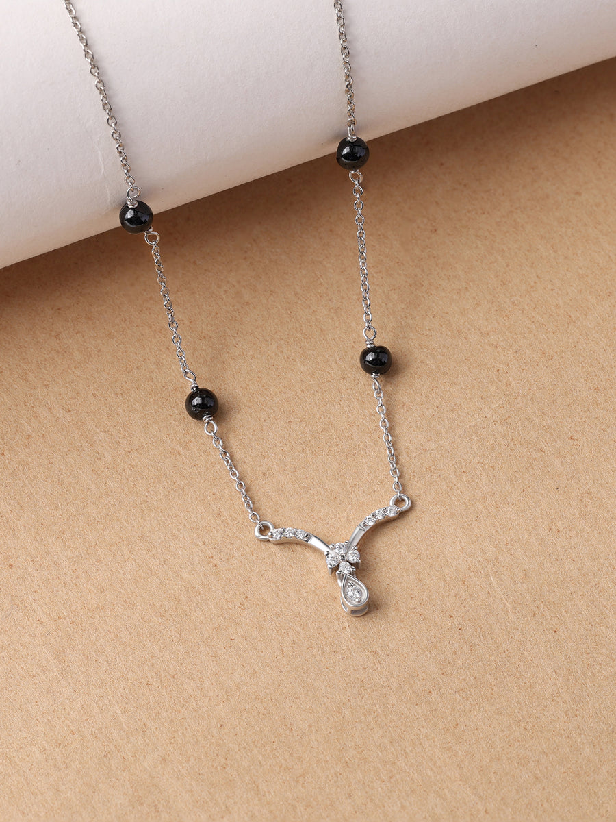 925 Silver Floral V-Shaped Mangalsutra for Women