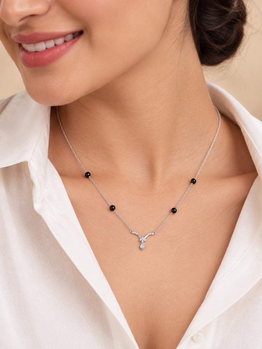 925 Silver Floral V-Shaped Mangalsutra for Women