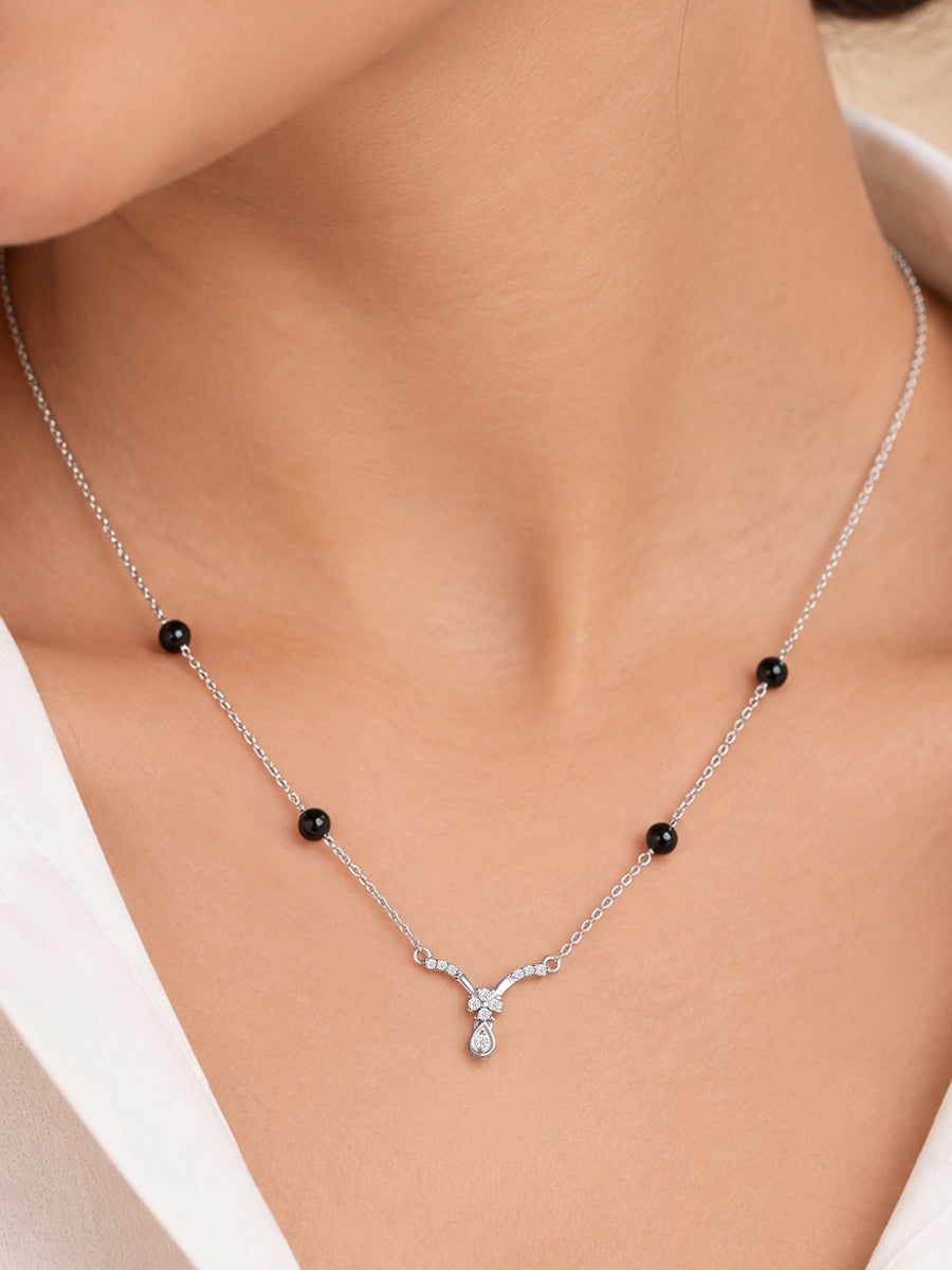 925 Silver Floral V-Shaped Mangalsutra for Women