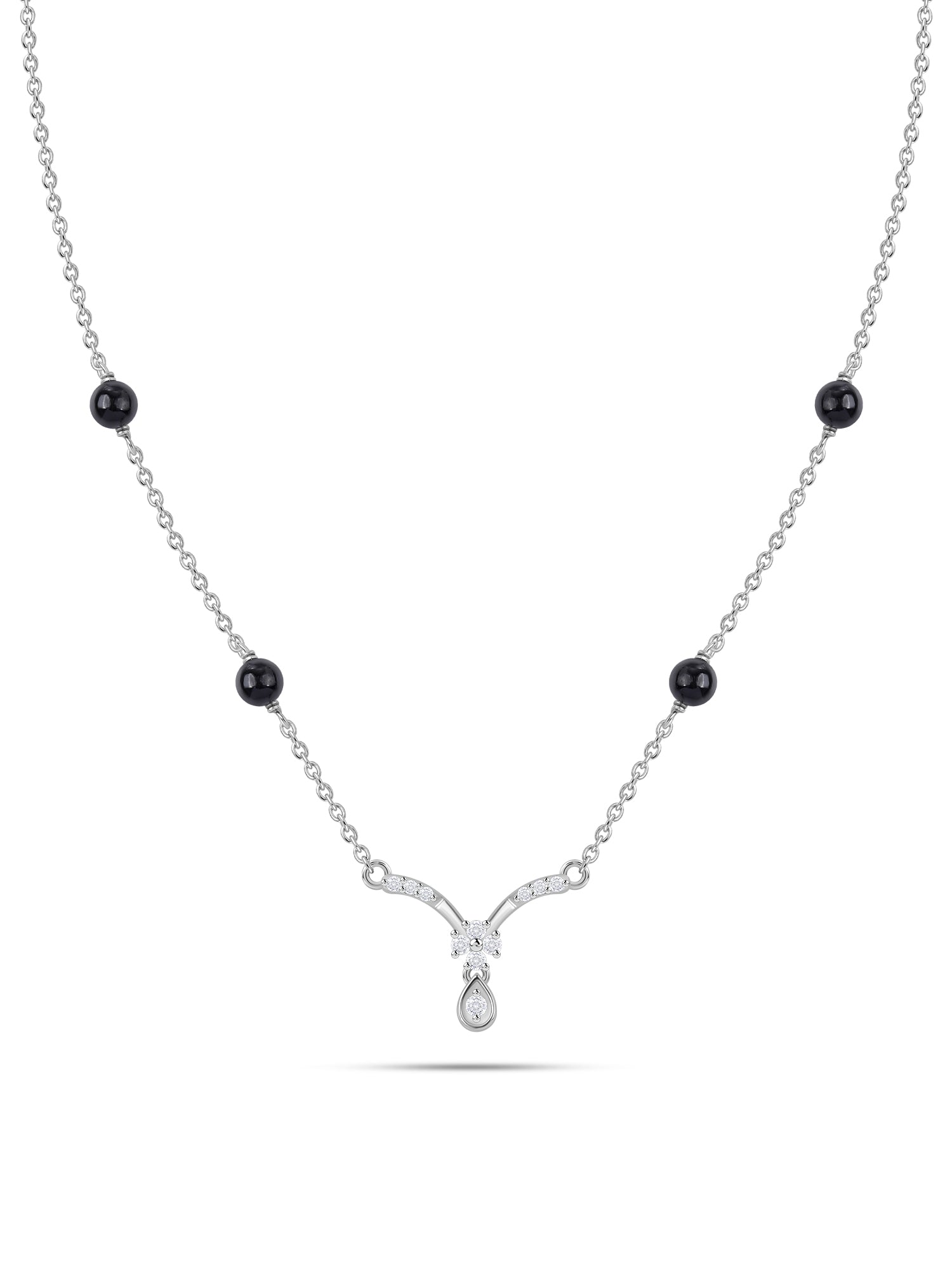 925 Silver Floral V-Shaped Mangalsutra for Women