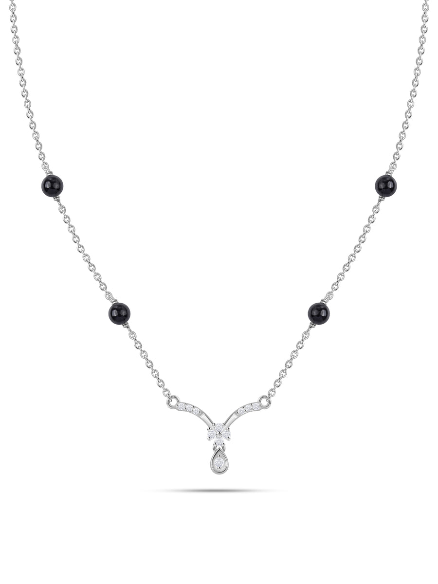 925 Silver Floral V-Shaped Mangalsutra for Women